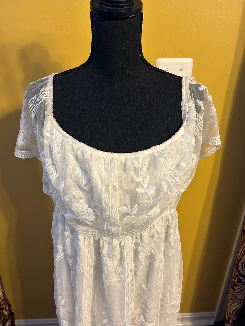 White Lace Maxi Dress with Sheer Overlay - Elegant Women's Dress - Picture 4 of 6